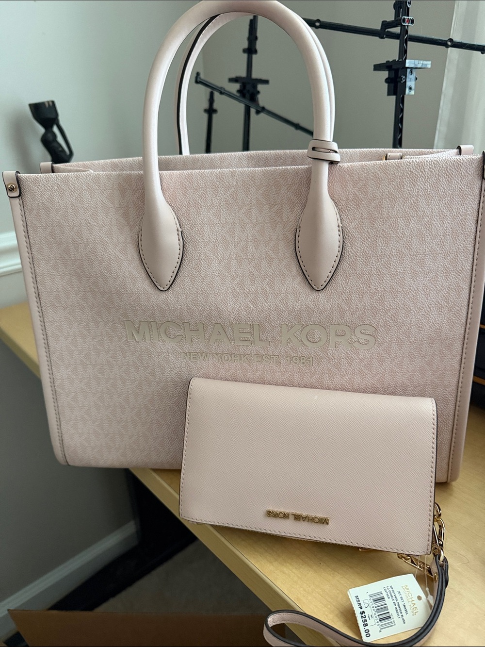 Michael Kors Pale Pink Tote with Matching Wallet